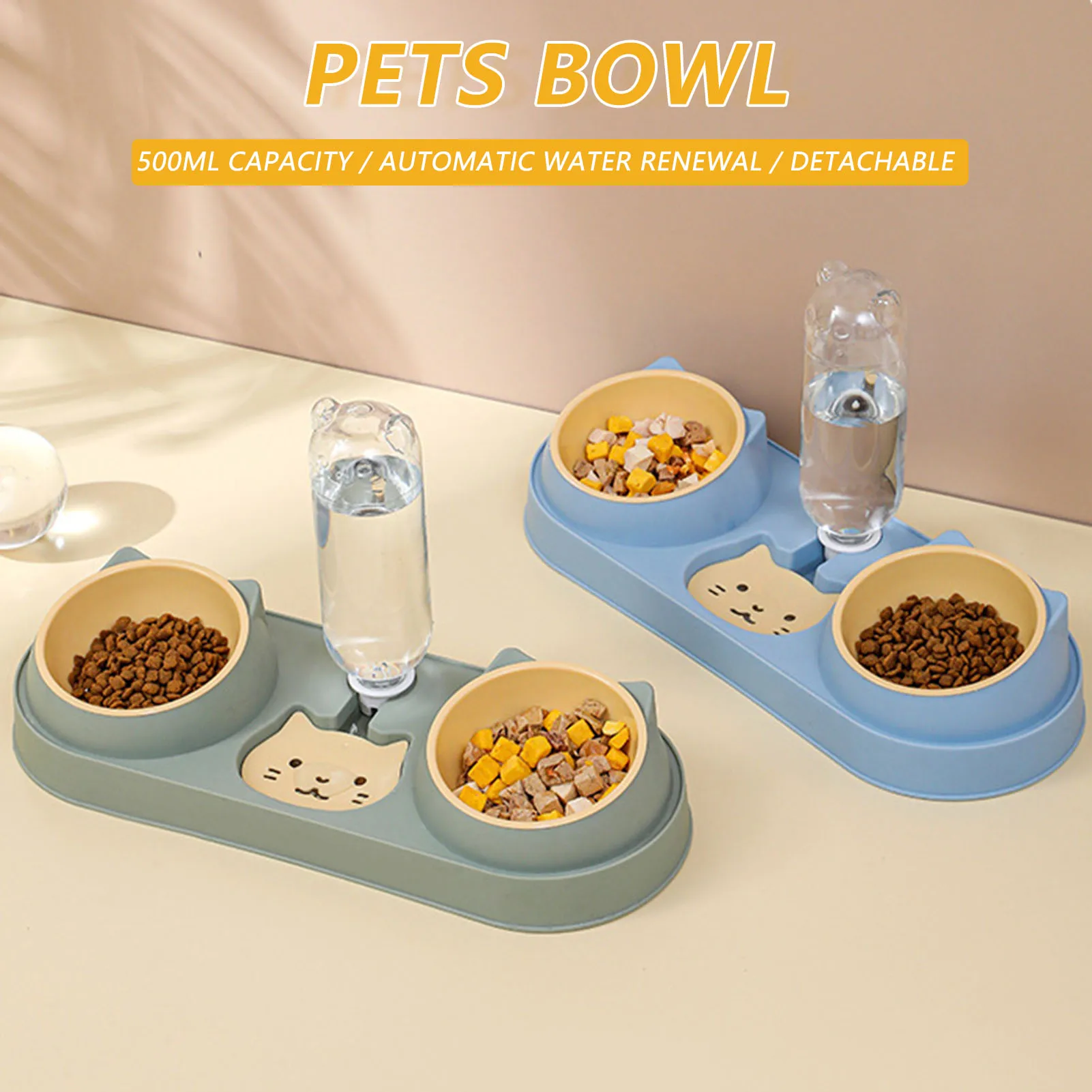 Pet Cat Bowl Automatic Feeder Dog Food Bowl With Water Fountain Double Bowl Drinking Raised Stand 1005006751444613