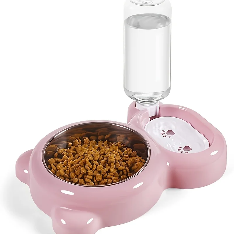 Double Bowl Set Cat Bowl, pet automatic water dispenser bottle to keep your pet hydrated and fed 1005006764492234