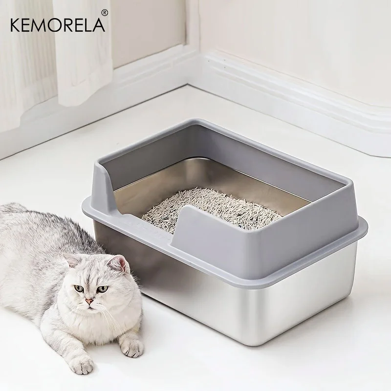 Extra Large Stainless Steel Cat Litter Box with High Wall Enclosure Non-Stick Leak Proof Easy to 1005006774570493