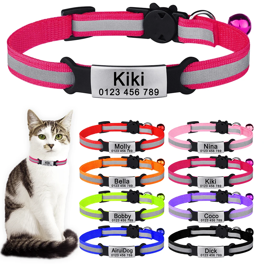 Reflective Nylon Cat Collar Bell Pet Products Small Large Cat Collar Soft Padded Unisex Kitten 1005006778119980