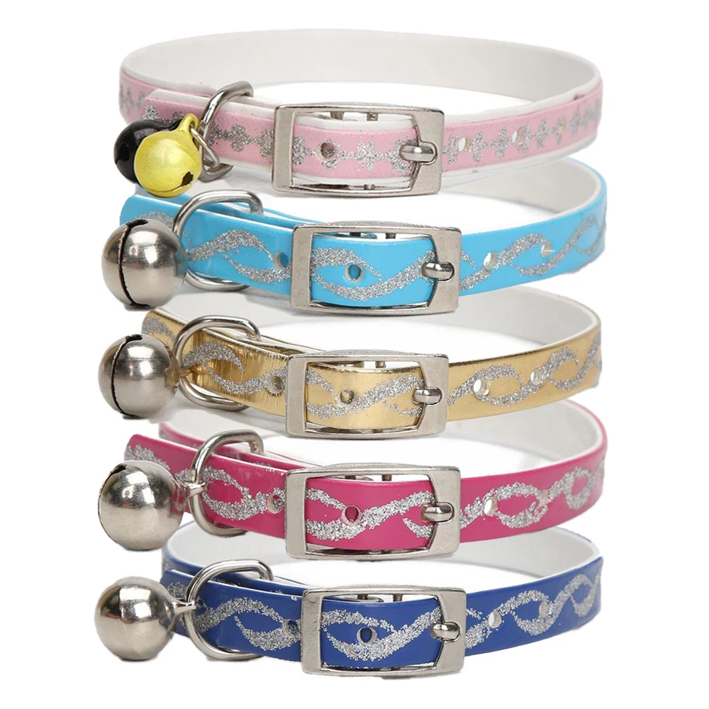 Luxury Cat Collar Safety Breakaway Reflective Sparkling Golden PU Leather Glitter Luxury Cat 1005006781276764