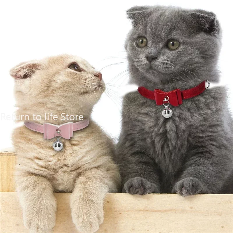 Cute Cat Collar Small Puppy Cat Collars Velvet Bow Kitten Cat Collar Bowknot Necklace with Bell for 1005006783265106