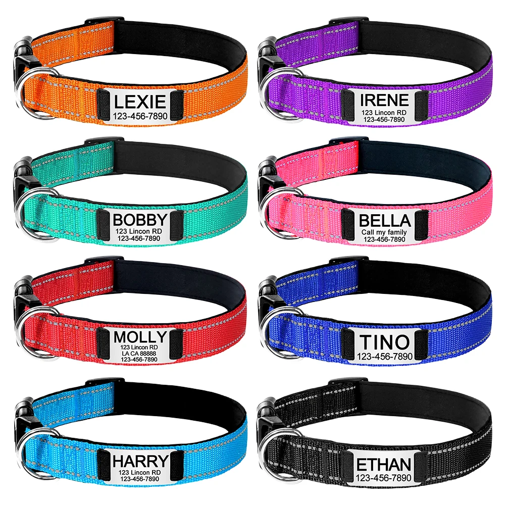 Personalized Reflective Custom Engraved Dog Collars Name ID Tag Luminous Puppy Gleamy Large Unisex 1005006794646142