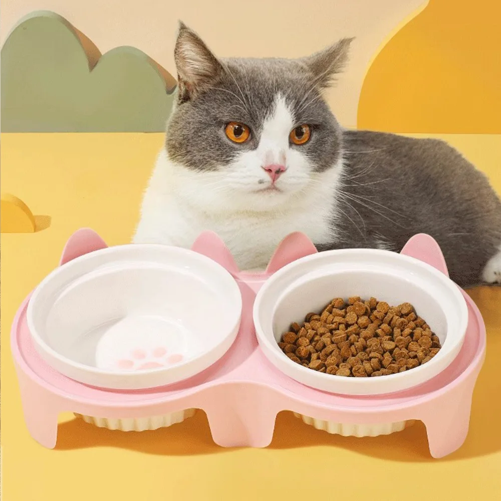 Cat bowl ceramic, cat food bowl double bowl drinking water, dog basin 1005006795565389