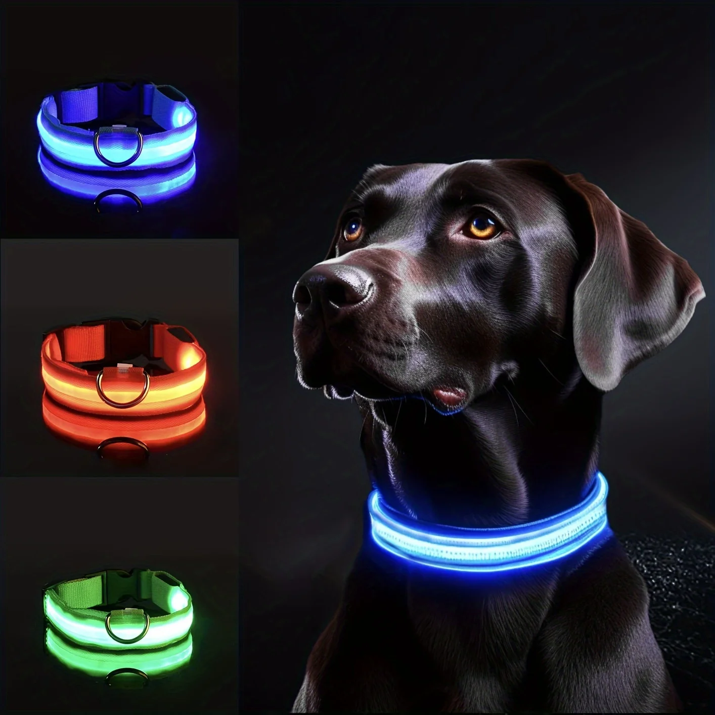 Reflective LED Dog Collar for Night Safety, Durable, Geometric Patterned, Battery-Powered 1005006806783033