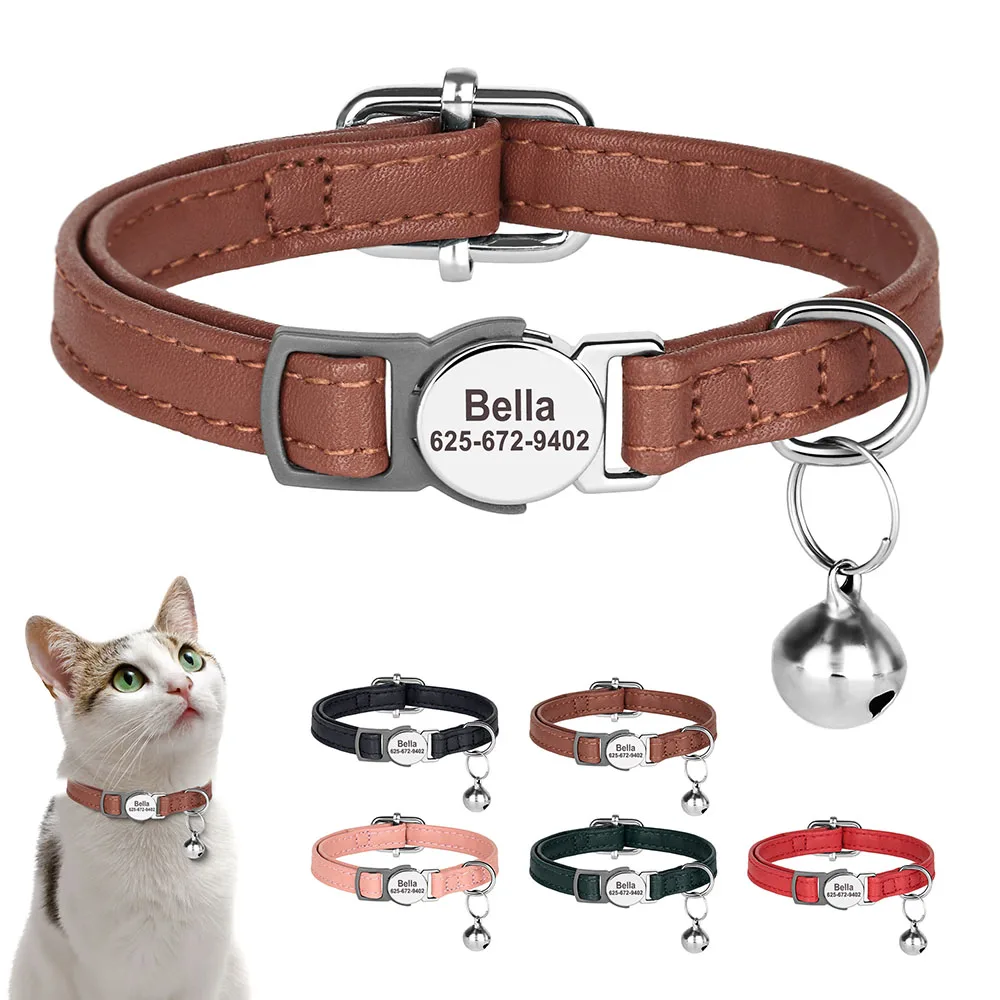 Custom Cat Collar PU Leather Cats Collars Necklace Safety Breakaway Pet Kitten Puppy Collars 1005006821538070