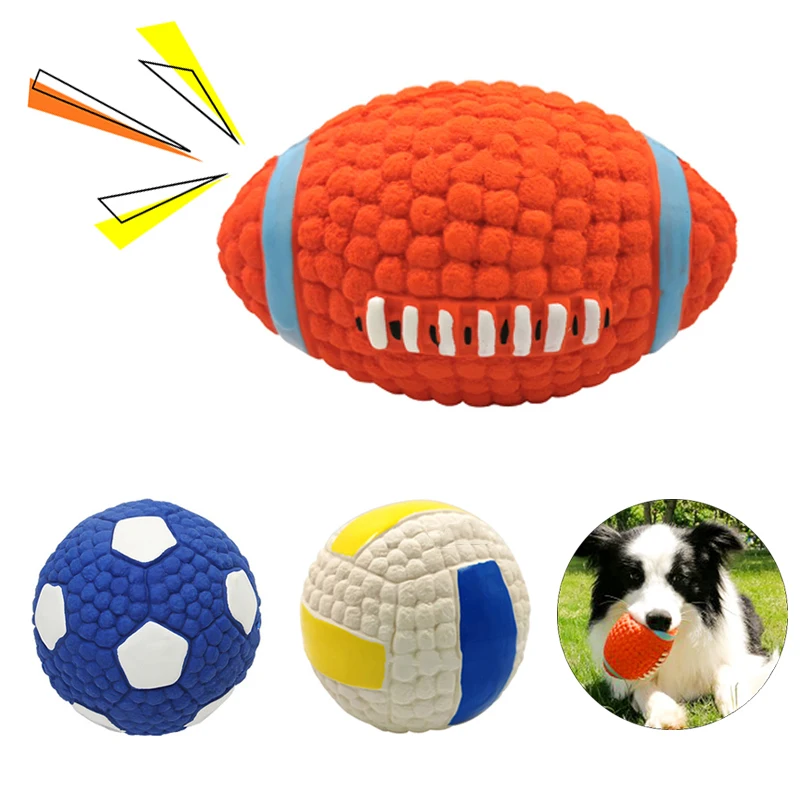 Dog Ball Toy for Small Medium Large Dogs Cat Puppy Squeaky Rugby Volleyball Football Training Toys 1005006837397348