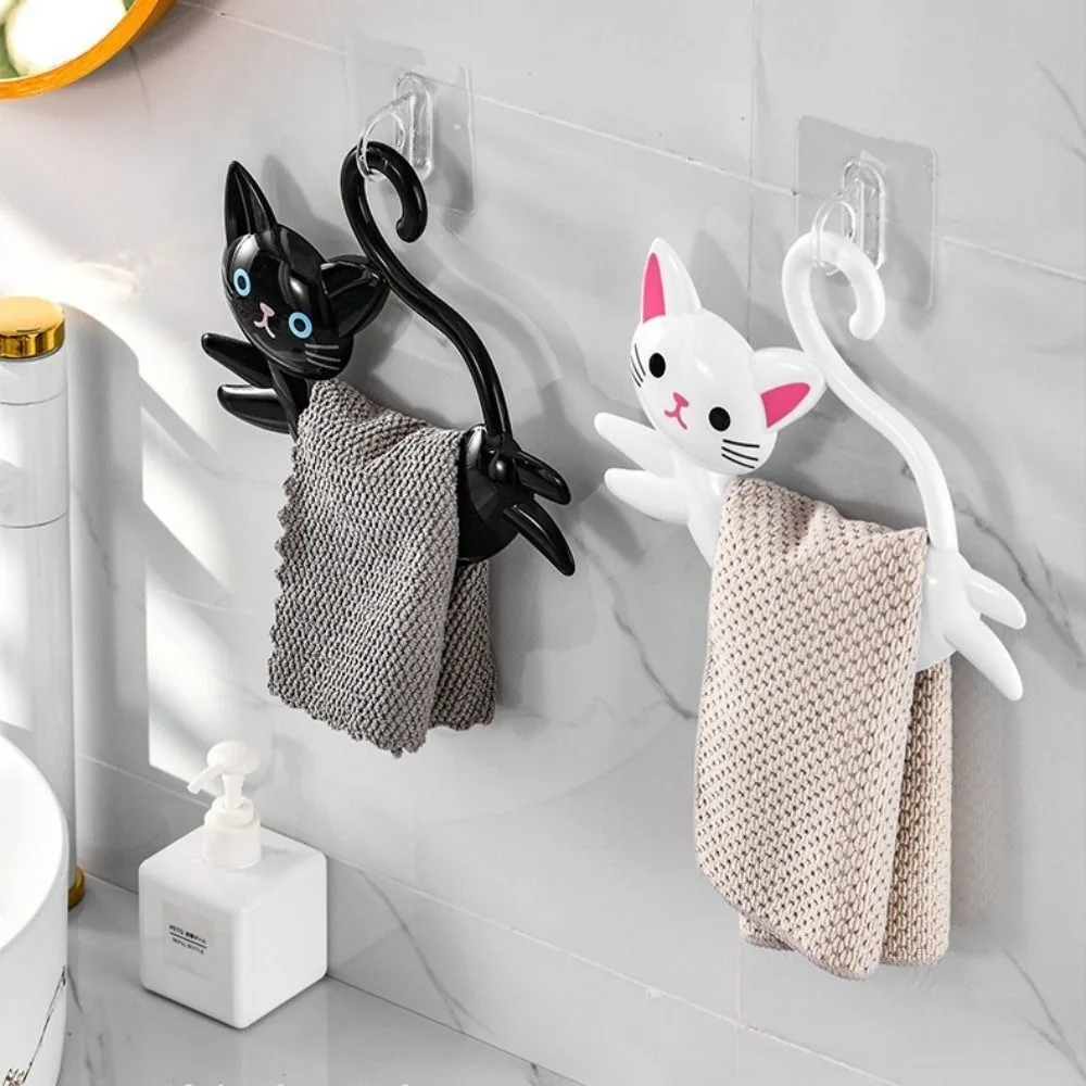 Wall Mounted Cat Shaped Towel Bar Creative No Punching Cute Towel Rack Cartoon Door Back Towel 1005006849986532