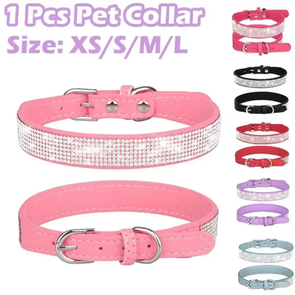 1 Pc Rhinestone Cat Pet Collar Pet Supplies Cute Pet Cat Dog Puppy Collar Adjustable Leather Puppy 1005006859060170
