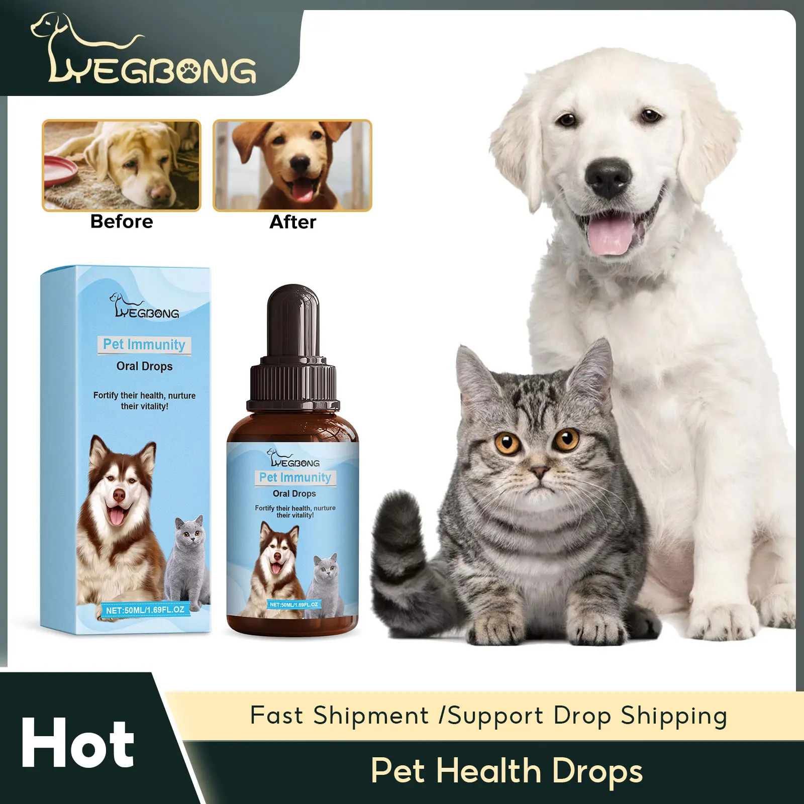Yegbong Pet Health Drops Cats Dogs Balanced Nutrition Enhance Puppy Kitten Disease Immunity Multi 1005006866644581