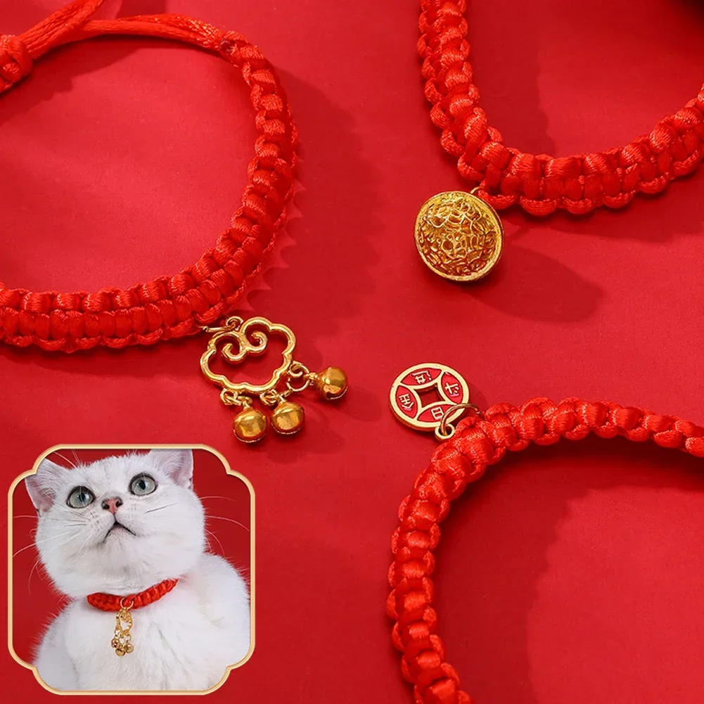 Pet Collar Cat Fashionable Pet New Year Adjustable Necklace Red Rope Chinese Traditional Lucky 1005006869737725
