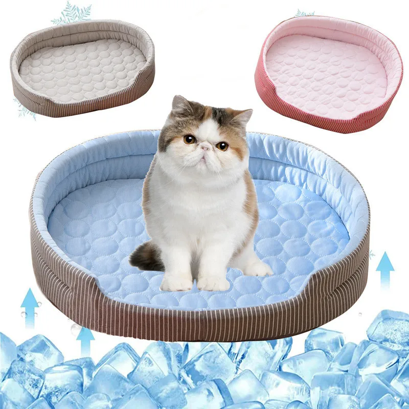 Summer Cooling Pet Cat Bed Cushion Ice Pad Non-slip Dog Sleeping Elliptical Shape Mat for Puppy 1005006870123262
