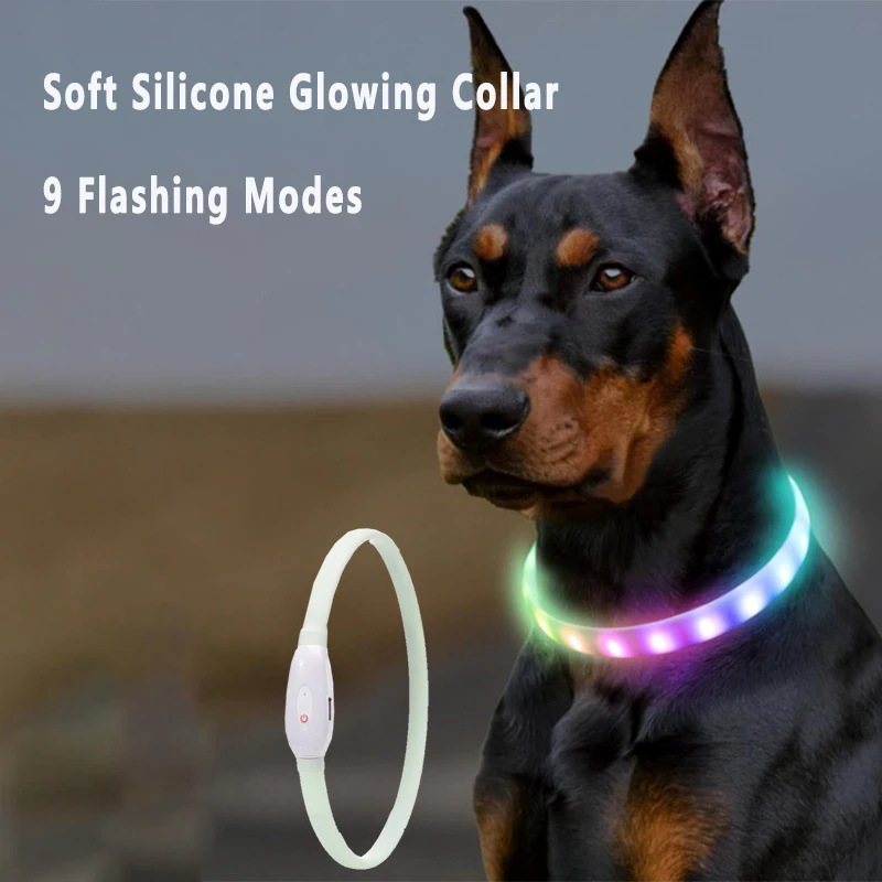 USB Rechargeable Glowing Collar for Large and Small Dogs LED Glowing Dog Collar 9 Flashing Modes 1005006891012282