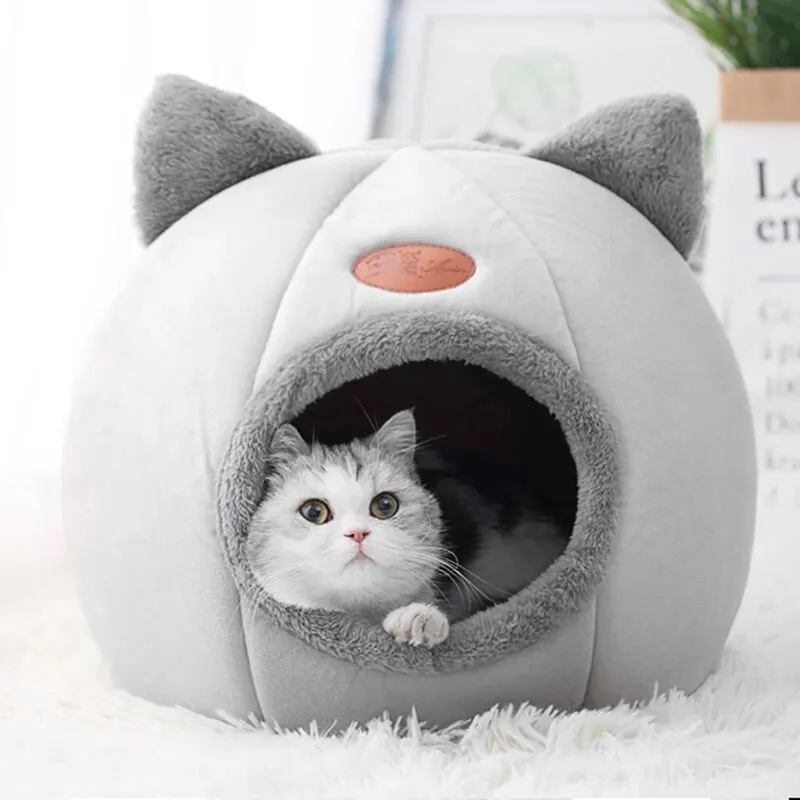Cat Head Shape Cute And Comfortable Warm Cat House Safe Sleep Cave Non-Slip Semi-Closed Design Four 1005006892943096