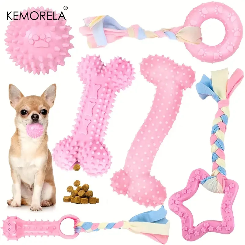 Dog Chew Toys for Cleaning Teeth Soft Rubber Bone Funny Ball Interactive Donut Treat Set For (6 PCS) 1005006897305471