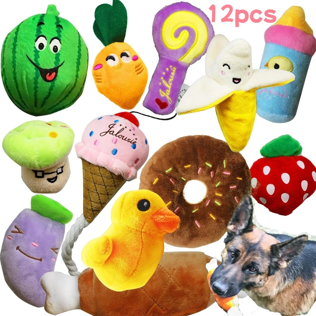 12 piece set of plush animal dog toys, dog squeaking toys, cute pet plush toys 1005006902970103
