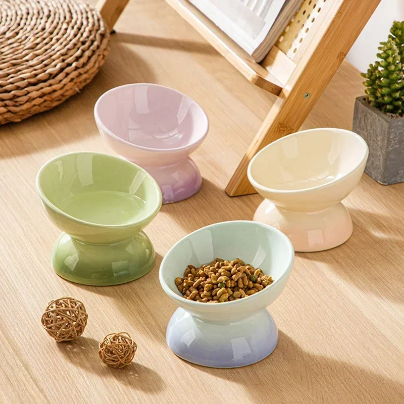 Cat Ceramic Bowl Gradient Pet Food Water Feeders Small Dogs Drinking Eating Supplies Raised Tilted 1005006916510988