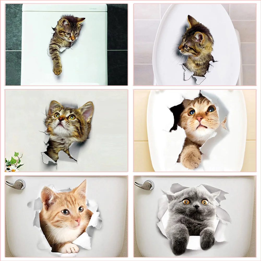 Lovely Cat Toilet Stickers for Wc Washroom Decoration Diy Vivid 3d Look Pet Animal Home Decals Pvc 1005006928348989