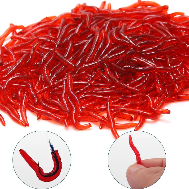20PCS-100pcs Soft Lure Bass Bream Bloodworm Fishing Earthworm Worm Rubber Red Worms Baits Fishy 1005006932427677