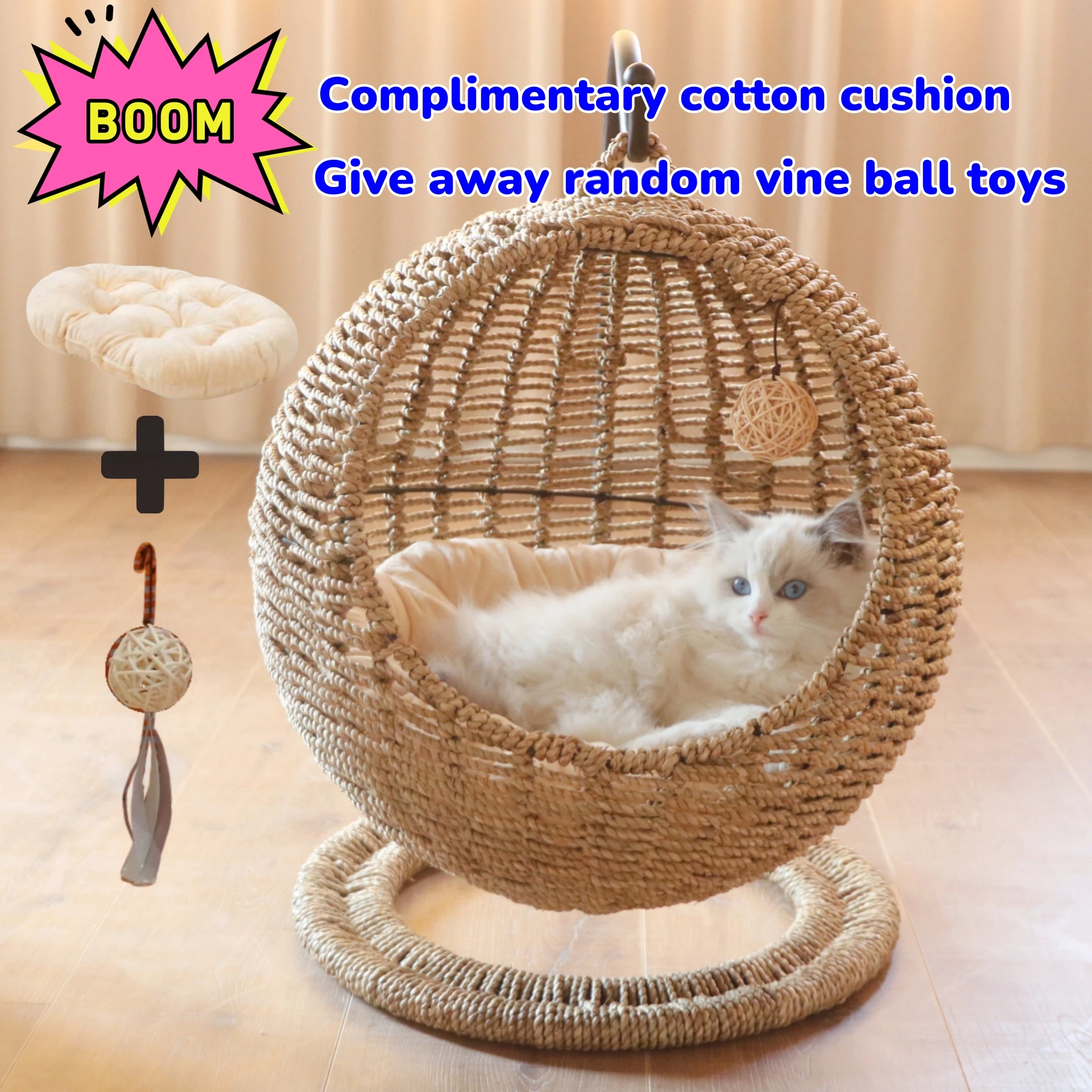 Internet celebrity semi-enclosed pet hammock cat nest cat cage round cat hanging bed basket rattan 1005006954721997