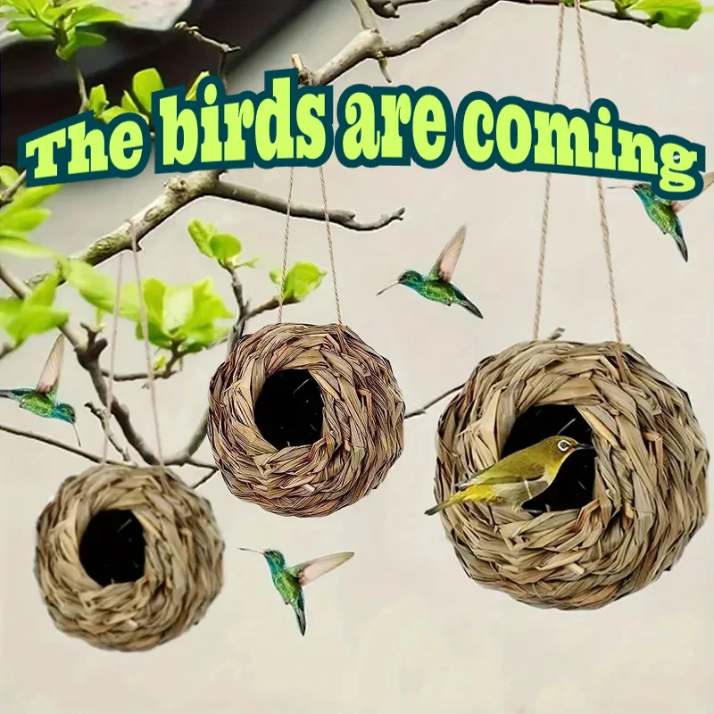 2024 New Birds Nest Bird Cage Grass Egg Cage Bird House Outdoor Decorative Weaved Hanging Parrot 1005006956144049