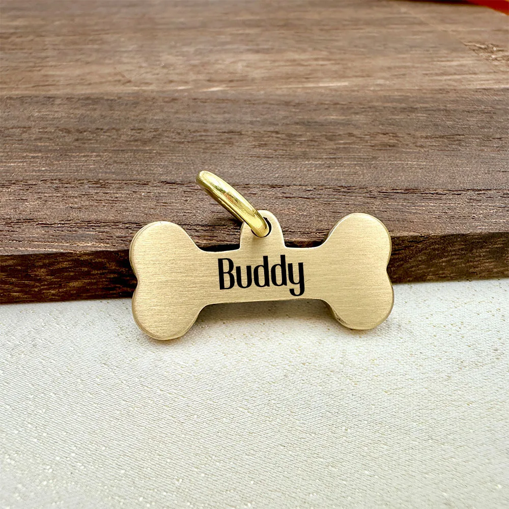 New Bone Personalized Dog Tag Name Pet ID Tag Solid Brass Pets Anti-lost Tag Puppy Accessories Dogs 1005006975459375