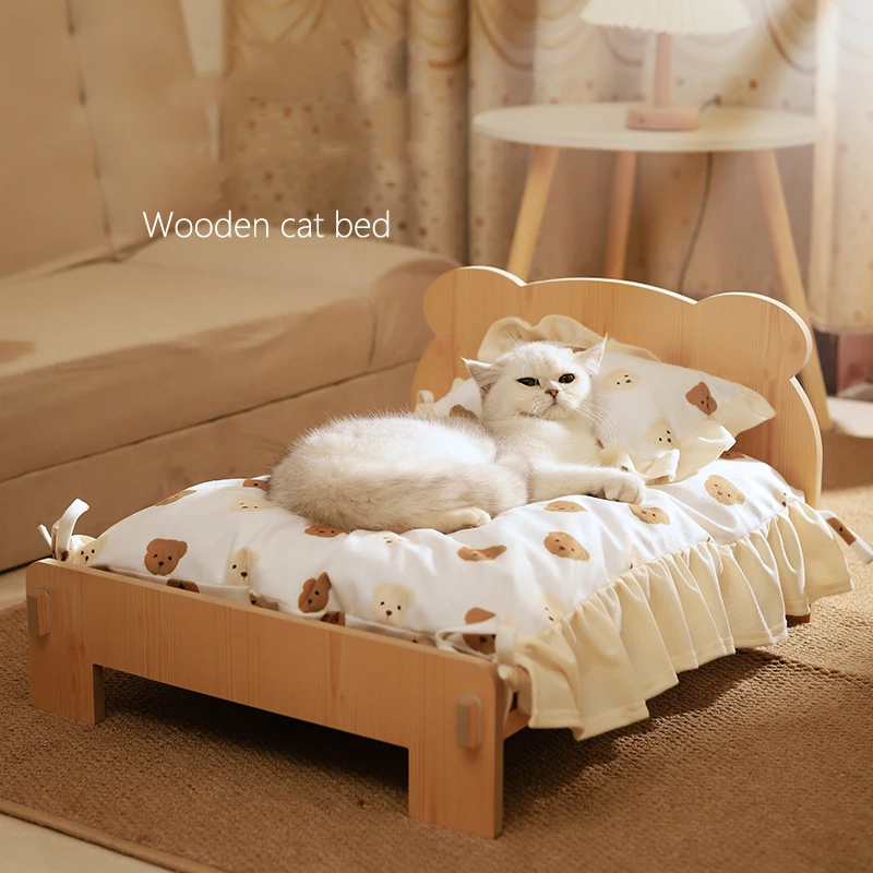 Cat Bed Wooden Cat And Dog Bed With Teddy Bear Pattern Indoor Pet Furniture Floor To Ceiling 1005006976815576