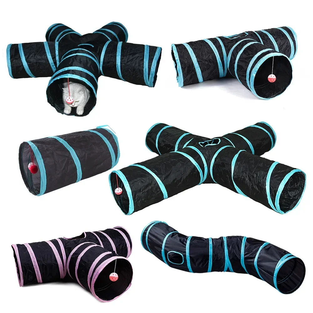Cat Tunnel Foldable kitty Tunnel Pet Supplies S T Y Cross Pass Play Tunnel Cat Toy Breathable Drill 1005006979230242