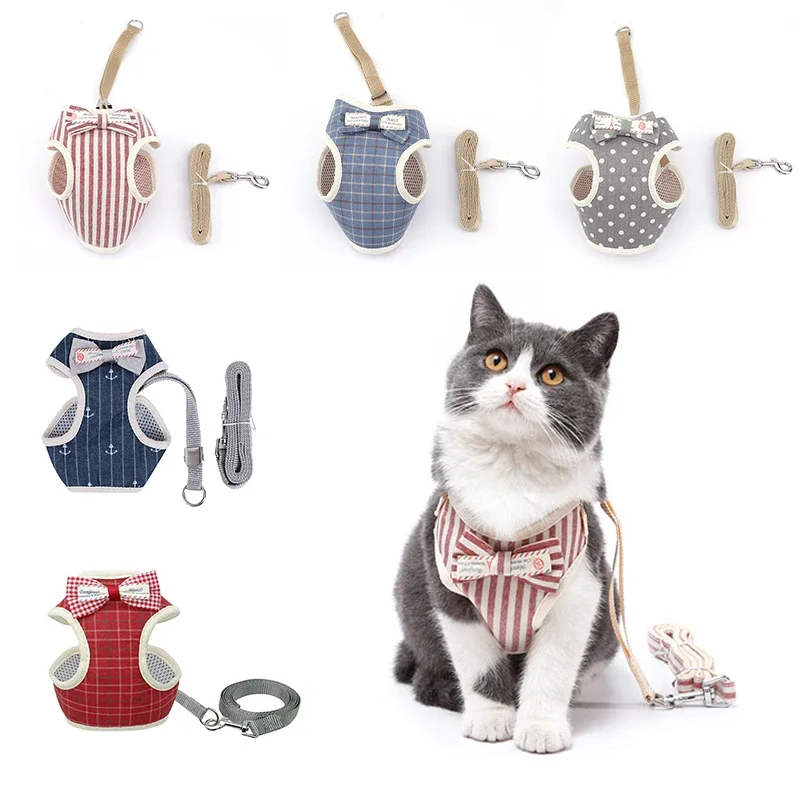Bowknot Cat Harness and Leash Set Adjustable Puppy Harness Cat Lead Leash Clothes Vest Nylon Mesh 1005006997345615