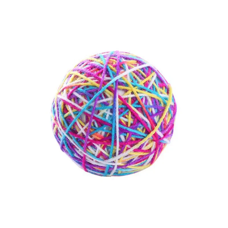 Dia. 9cm Cute Cat Dog Toys Pet Dog Cat Toy Colorful Wool Round Ball with Small Bell Rainbow Toy For 1005006998580612