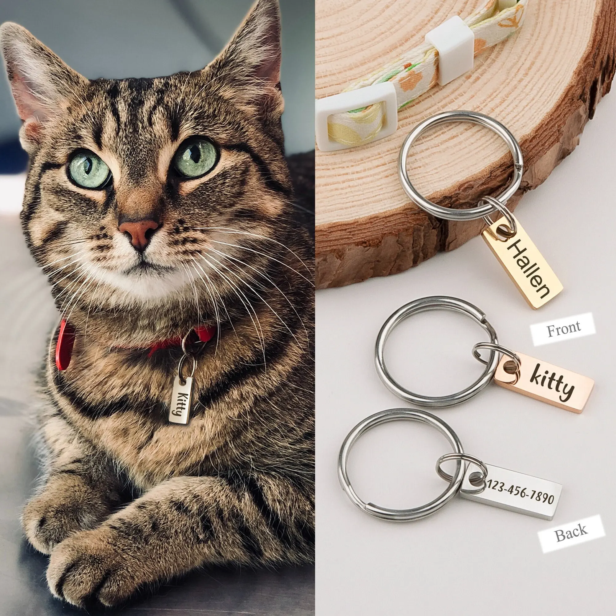 Tiny Cat Tag Mini Dog Name ID Tag Small Hanging Custom Rectangle Shape Personalized Collar Puppy 1005007000188095