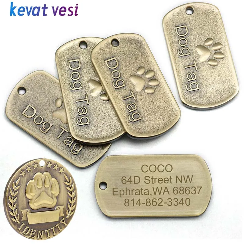 Personalized Pet Dog ID Tag Anti-lost Engraved Pet Dog Cat Collar Vintage Copper Free Engraving 1005007015926684