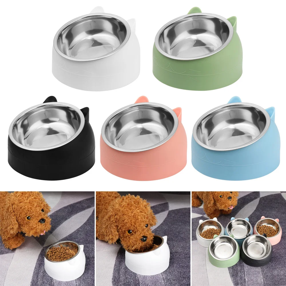 Cute Cat Dog Bowl Protect the Cervical Spine Oblique Mouth Pet Stainless Steel Fall-Resistant Food 1005007017414637