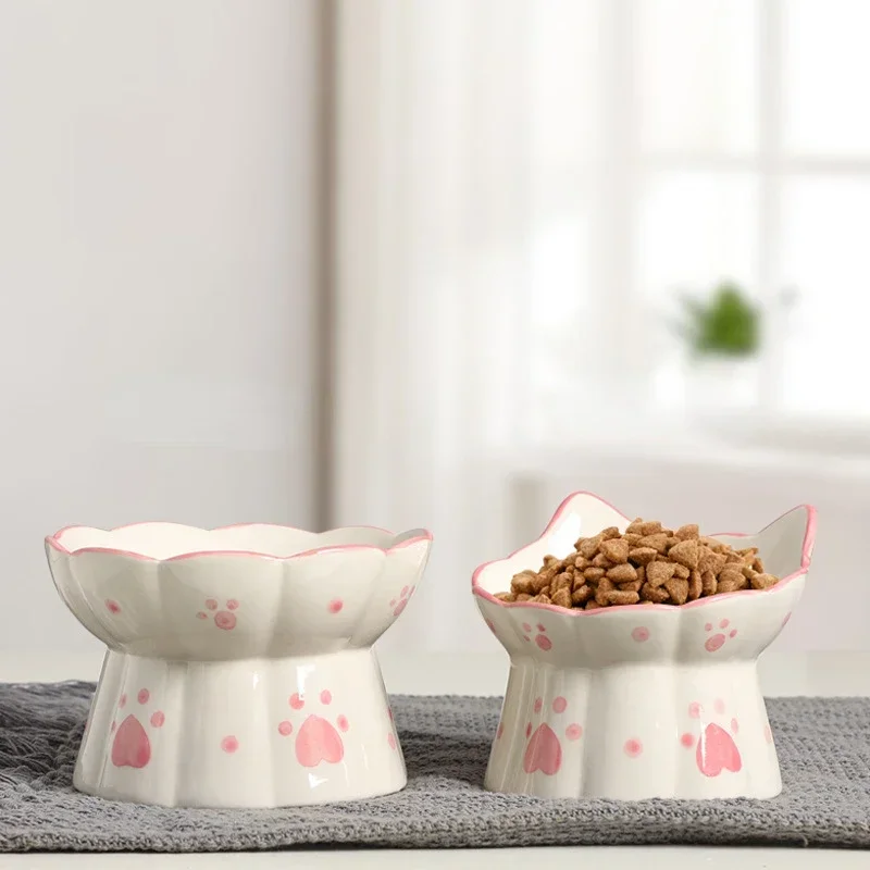 Pet Cat Ceramic Food Bowl Elevated Drinking Eating Feeders Small Puppy Dogs Snack Water Bowls Set 1005007074340763