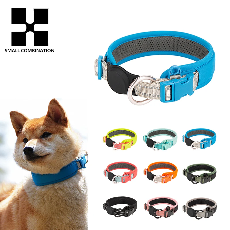 Personalized AirTag Dog Collar Adjustable Nylon Reflective Padded Pet Dog Collar for Small Medium 1005007075645370