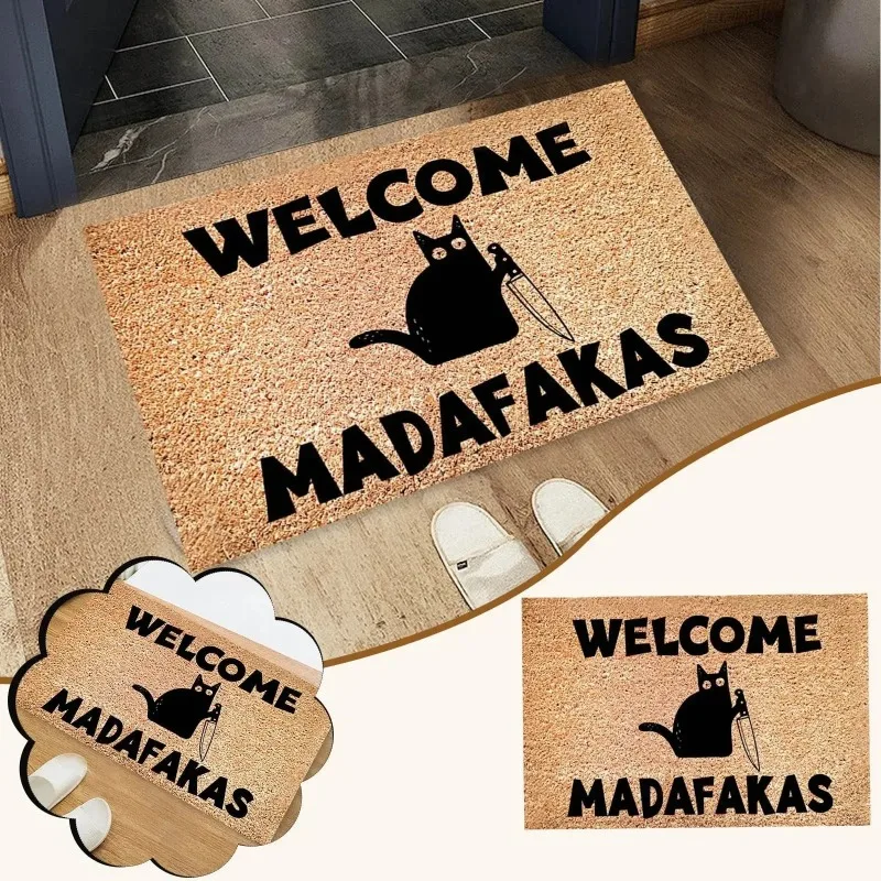 Dark Cat Welcome Madafakas Full Print Doormat Fun Doormat Home Decor Kitchen Bathroom Decor Give 1005007085320116