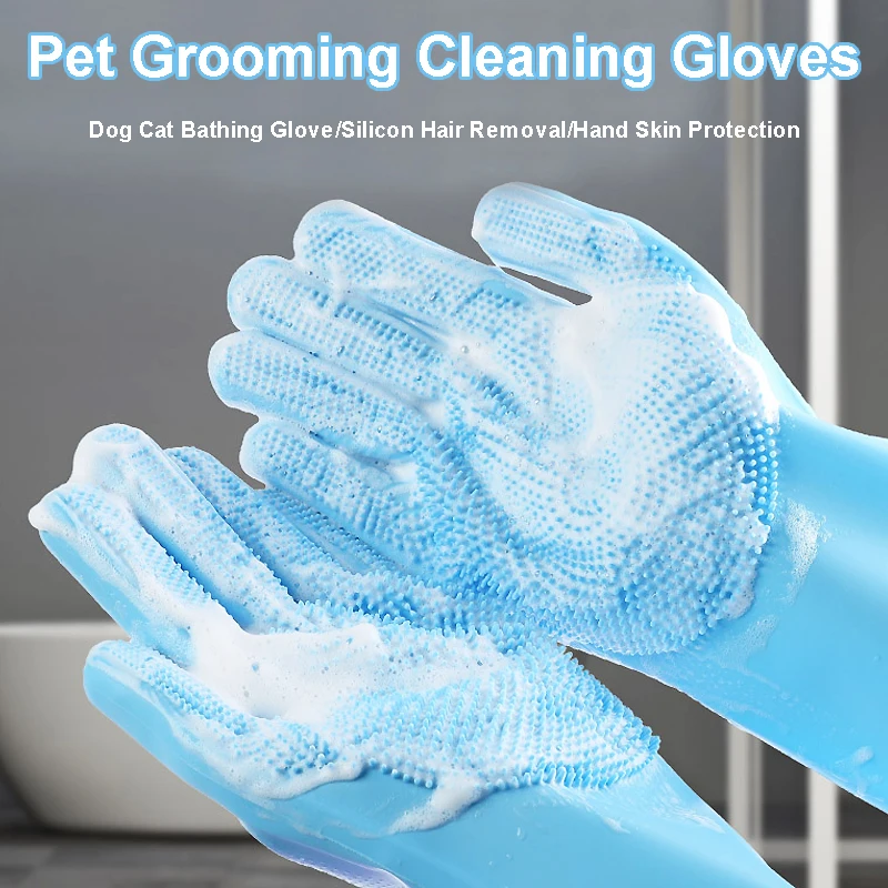 Pet Grooming Gloves Dog Cat Bathing Cleaning Glove Shampoo Scrubber Clean Soft Silicone Hair 1005007087501865