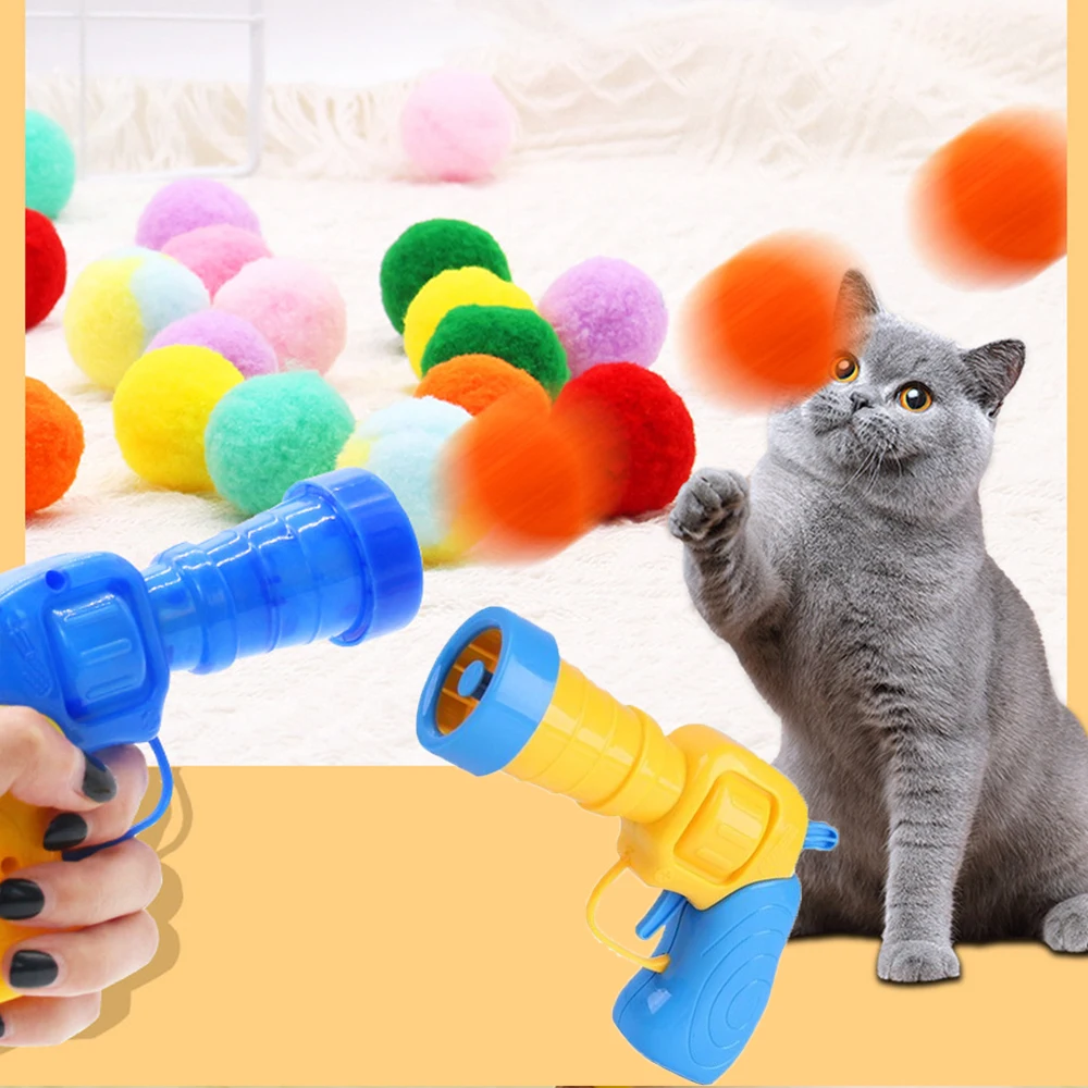10-100pcs Cat Plush Ball Shooting Gun Funny Cat Toys Interactive Launch Training Toy For Pet Kitten 1005007095288443