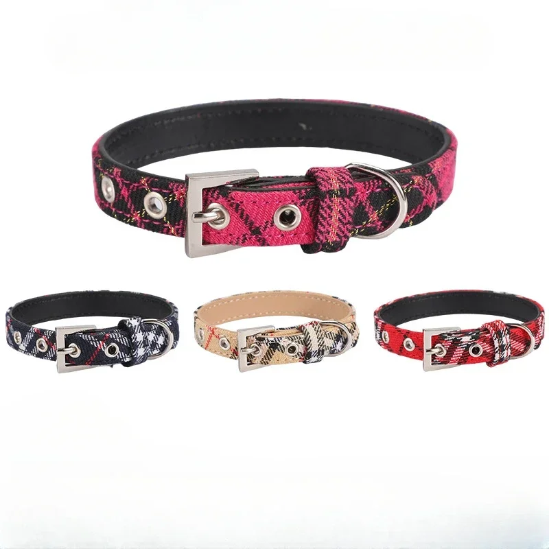 Pet Collar Scottish Plaid Dog Collar Classic Red PU Leather Earthy Yellow Twill Dog Pet Supplies 1005007099650038
