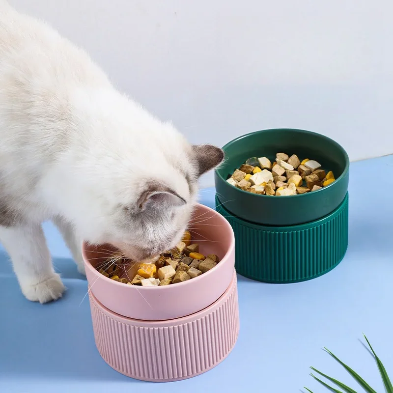Ceramic Cat Dog Bowl Pet Puppy Feeder Drinker Elevated Raised Holder White Pink Bowls Double for 1005007131221506