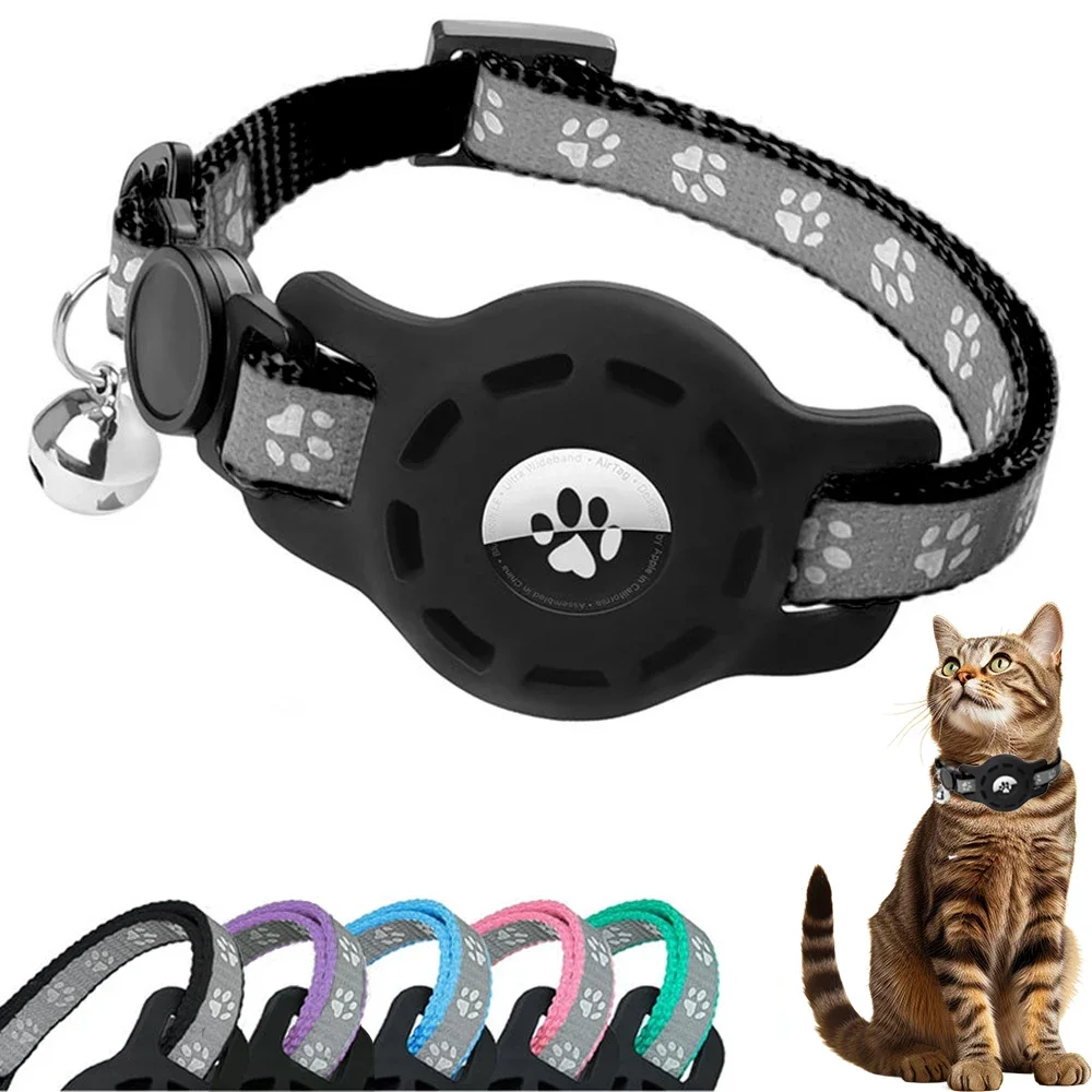 AirTag Cat Collar with Bells, Safety Buckle Cats Collar with Airtag Holder 1005007132795588