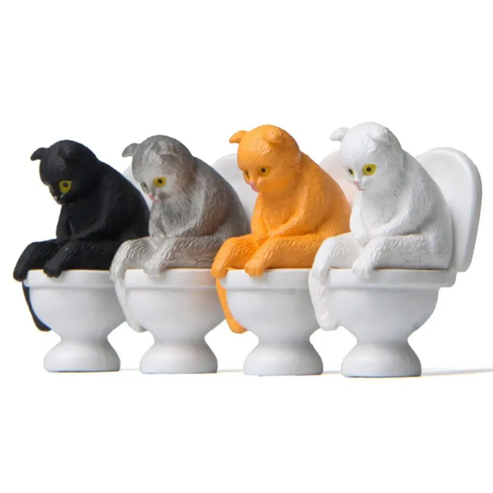 Toilet Seat Cat Model Cartoon Cat Figurines PVC Sitting on Toilet Kitten Micro Landscape Home 1005007145112222