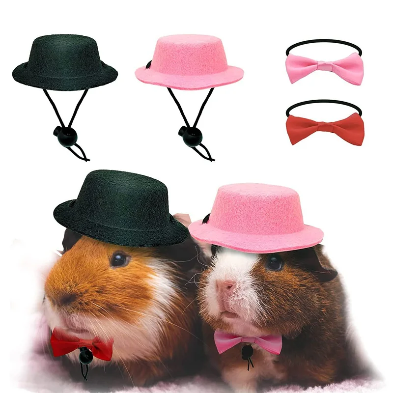 2Pcs/Set Guinea Pig Hat and Bowtie Hamster Costume Outfit Rats Chinchilla Cool Pet Rabbit Cap Hat 1005007164048374