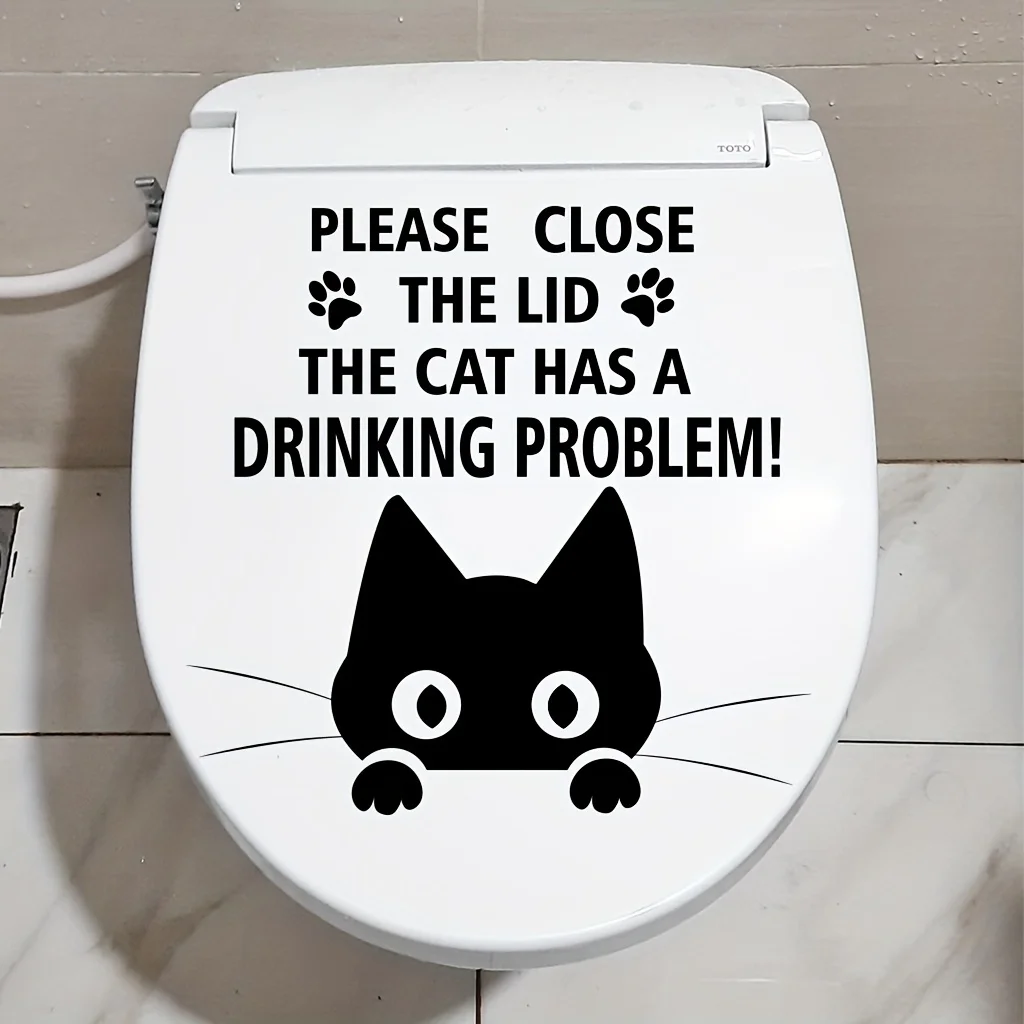 PLEASE CLOSE THE LID THE CAT HAS A DRINKING PROBLEM Cat Toilet Stickers Bathroom Toilet Lid 1005007167740980