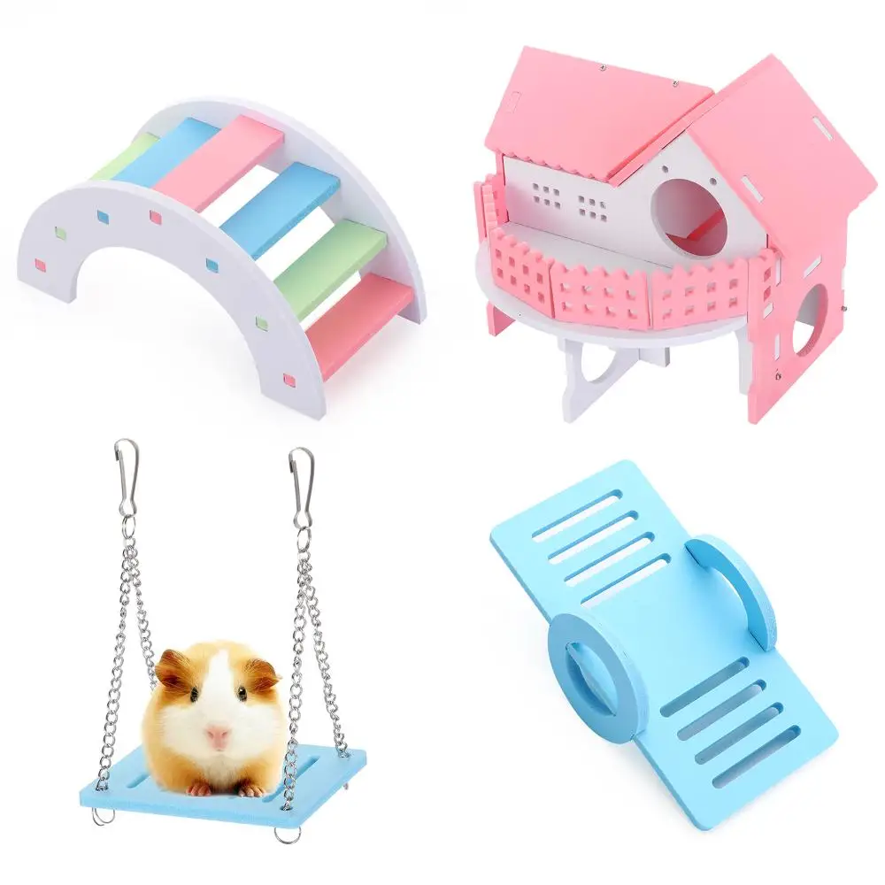 Hamster Toys Set Include Wooden House for Small Animal Gerbil Rainbow Bridge Seesaw Toy Chew Corn 1005007172740372