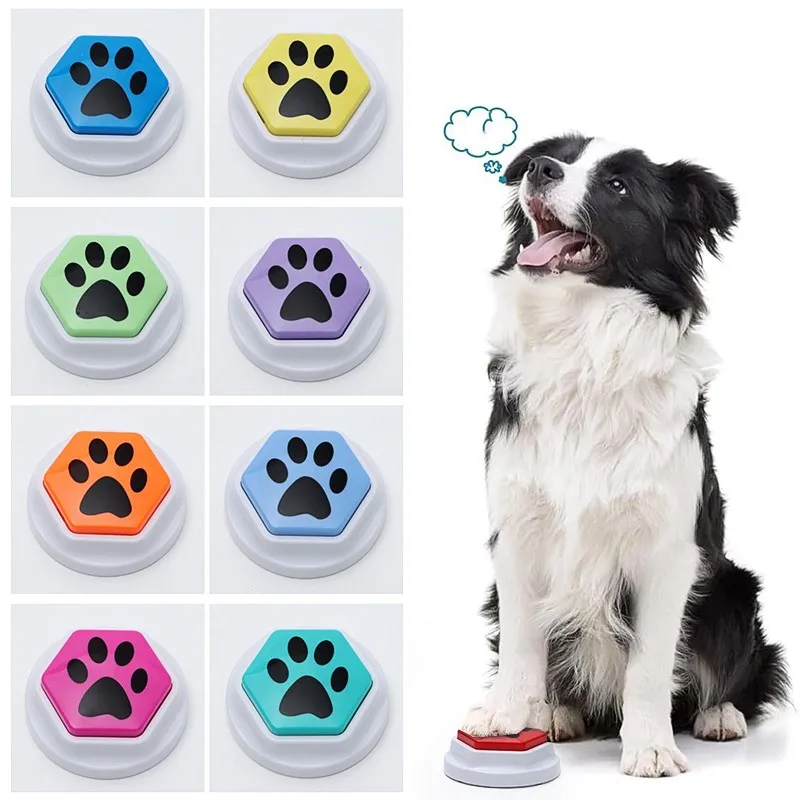 Dog Squeak Toys With Paw Print Hexagonal Recordable Talking Sound Button Dog Toy Interactive Voice 1005007189951281