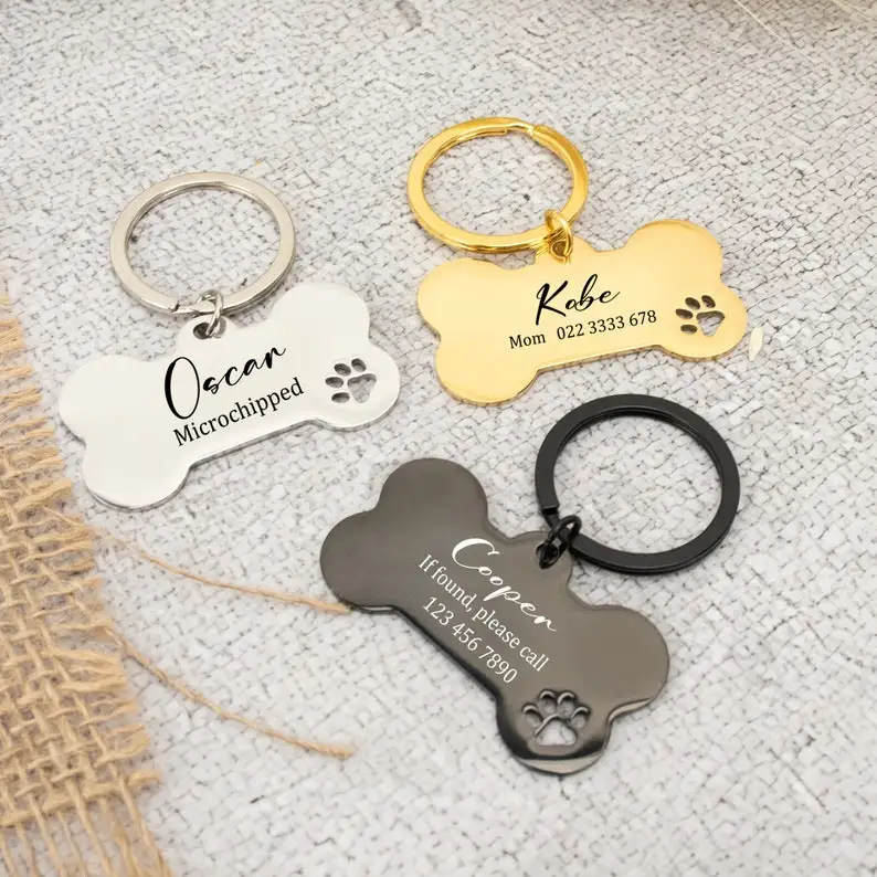 Personalized Dog Name Tag Custom Engraved Bone Dog Tag for Pet Collar Stainless Steel Dog ID Name 1005007191483608