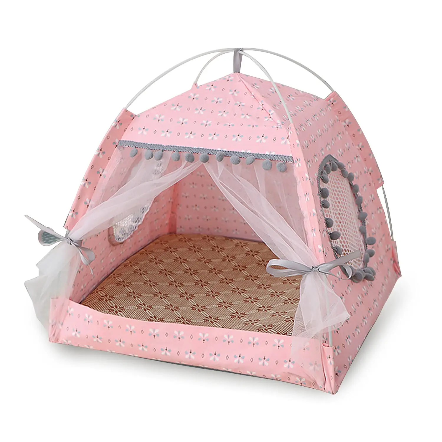 Cat Princess Indoor Tent House Pet Dog Cute Floral Cave Nest Bed Portable Dog Tents, floral pink 1005007193367414