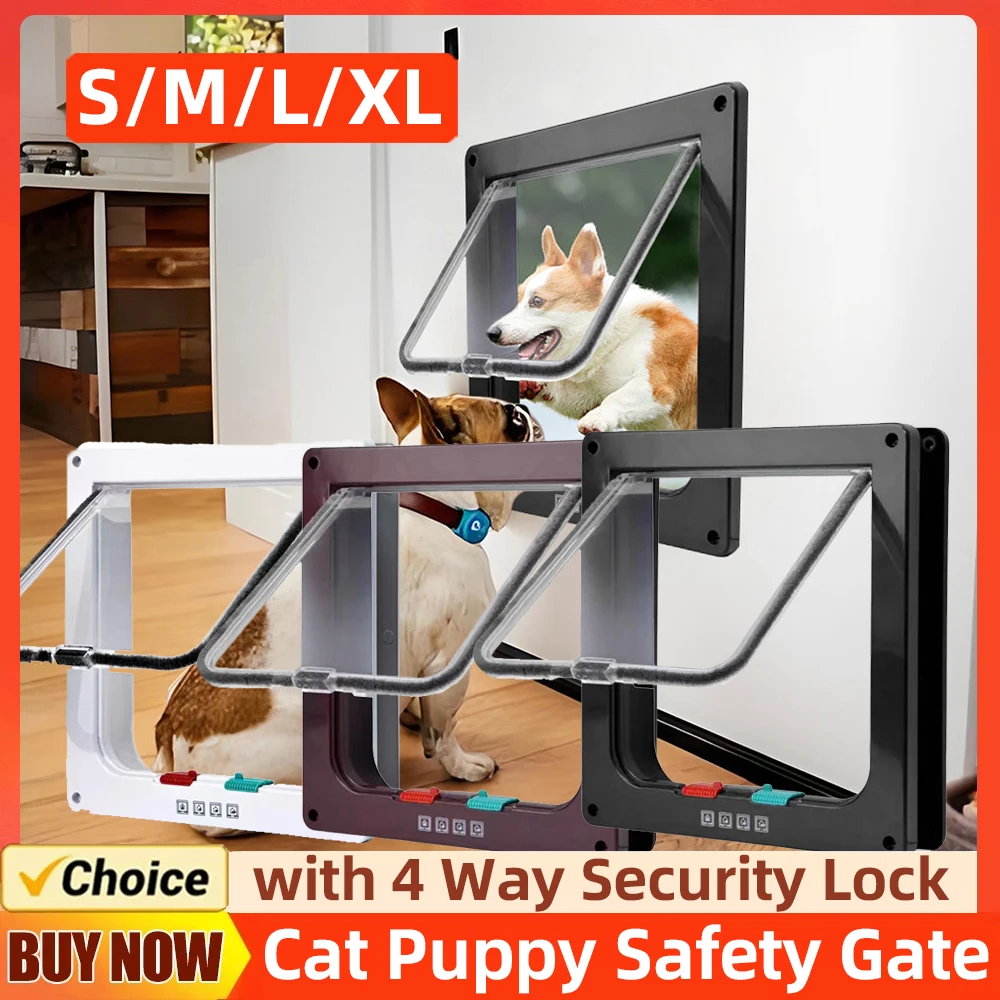 Dog Cat Kitten Flap Puppy Kitten Safety In/out Pet Door with 4 Way Security Lock Door Pet Doors 1005007197711735