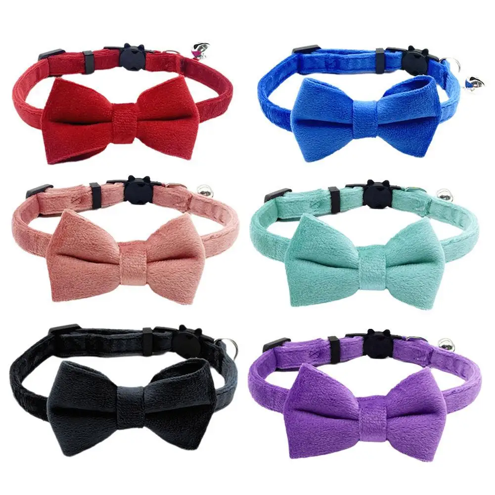 Suede Bow Collar Solid Color Bowknot Puppy Chihuahua Collars with Bell Adjustable Safety Buckle 1005007205048112
